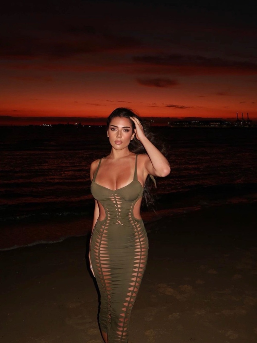 Fashion Nova Olive Lace-Up Cutout Bodycon Dress - Women - NWT